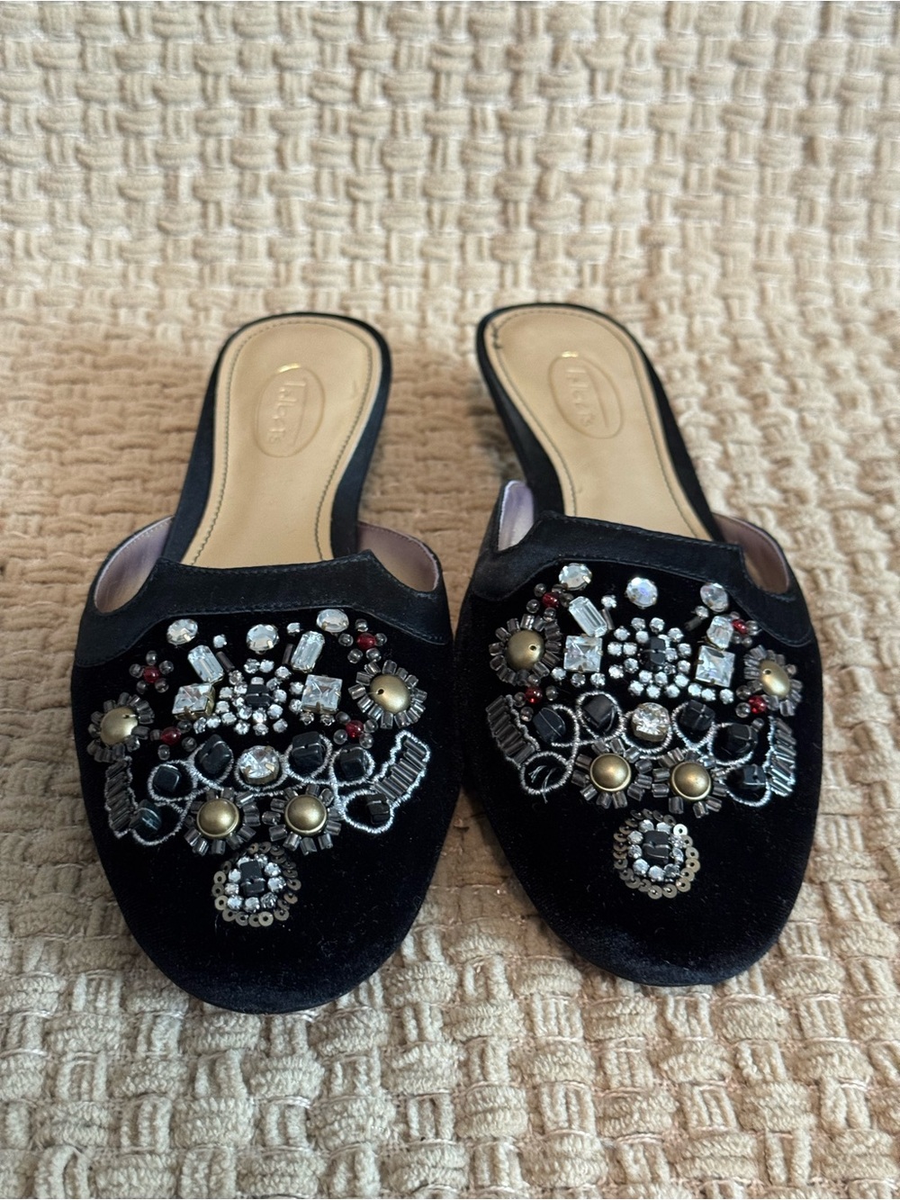 Talbots Black Beaded Velvet Slip-On Mules